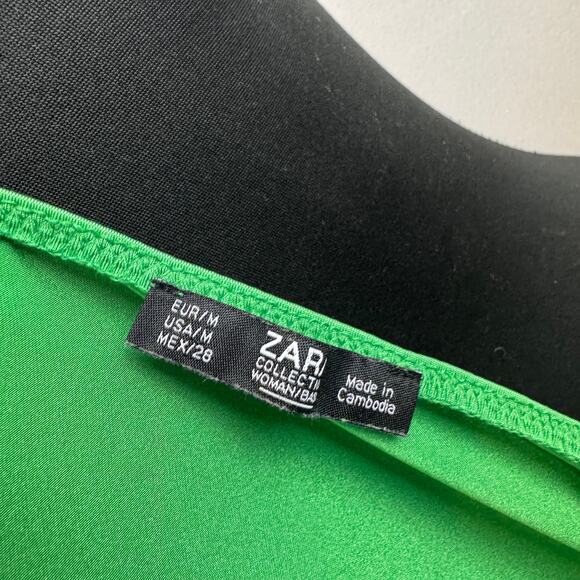 ZARA Green Bustier Bodysuit Stretch Sweetheart Neck Spaghetti Strap Sz M Medium - Picture 4 of 6